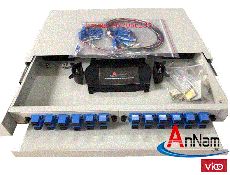 Hộp phối quang ODF 12 FO khay trượt lắp tủ rack