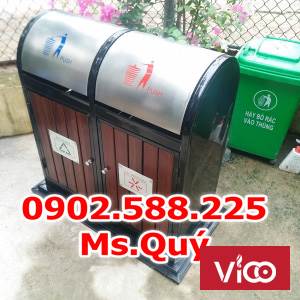 thùng rác 3 ngăn inox, thùng đựng rác 3 ngăn , Thùng Rác Phân Loại 3 Ngăn Thép Sơn Tĩnh Điện