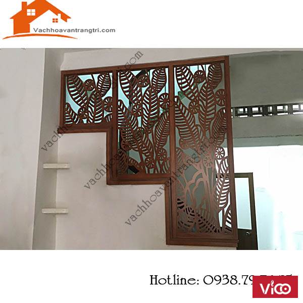 Vách ngăn hoa văn cầu thang cnc bằng gỗ không chiếm diện tích