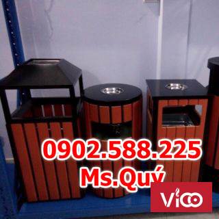 thùng giả gỗ ngoài trời đầu dùi, thùng rác đơn ngoài trời, giá thùng rác ngoài trời