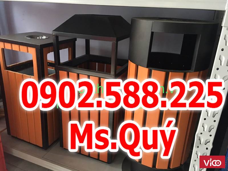 thùng giả gỗ ngoài trời đầu dùi, thùng rác đơn ngoài trời, giá thùng rác ngoài trời
