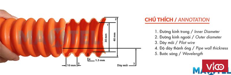 Ống nhựa gân xoắn HDPE Maxtel 30/40 chính hãng
