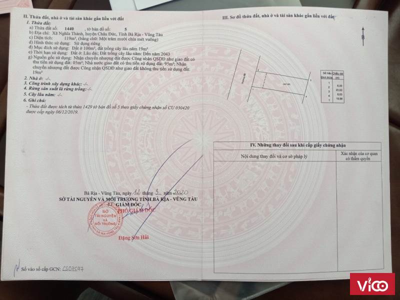 Bán đất sổ hồng riêng sát bên KCN Châu Đức gần Cảng Cái Mép Thị Vải