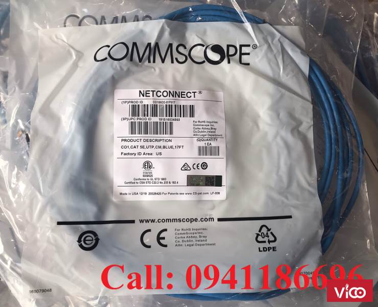 Dây nhảy patch cord 5m AMP Cat5 17FT Blue CO155D20ZF017