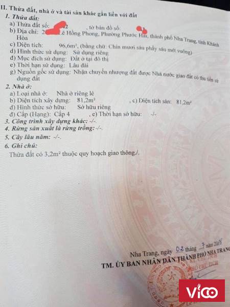 BÁN NHÀ CÁCH ĐƯỜNG CHÍNH LÊ HỒNG PHONG CHỈ 80m PHƯỜNG PHƯỚC HẢI NHA TRANG