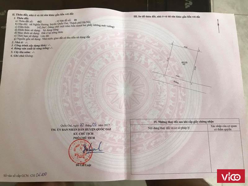 Cần bán gấp mảnh đất thổ cư tại xã Nghĩa Hương Quốc Oai Hà Nội