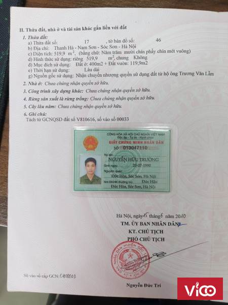 519m2 đất vuông vắn 2 mặt tiền,cách QL3550m đường ô tô vào đất.thích hợp làm nhà vườn.1tỷ3 bao sổ