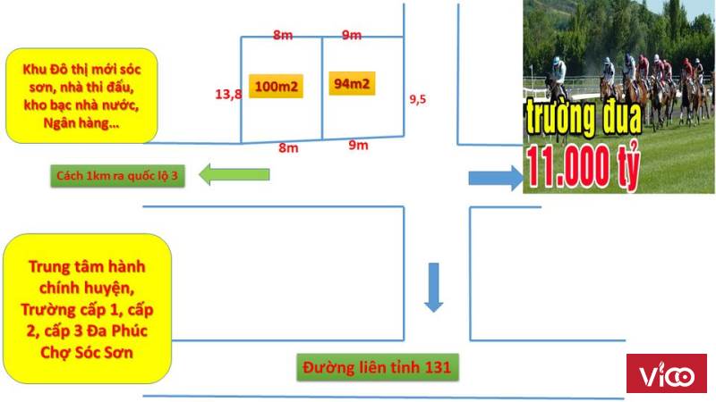 8,5tr/m2.194m2 Sóc Sơn.cáchthị trấn 500m,Bao sổ