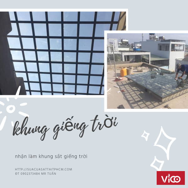 Khung sắt bảo vệ giếng trời kính cường lực