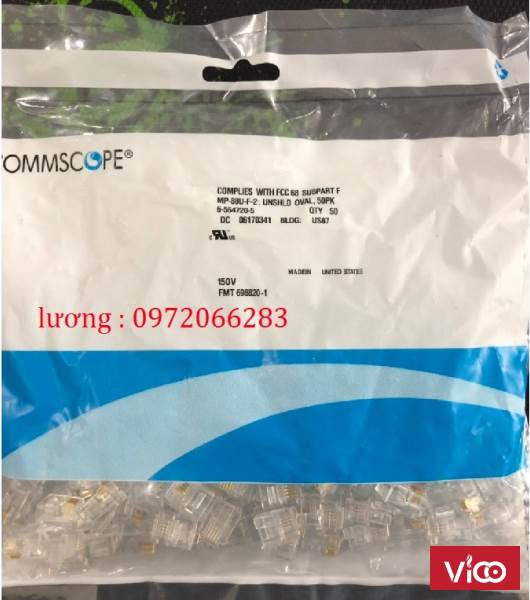 Hạt đầu bấm RJ11 Cat3 AMP/Commscope loại 6p4cHạt điện thoại