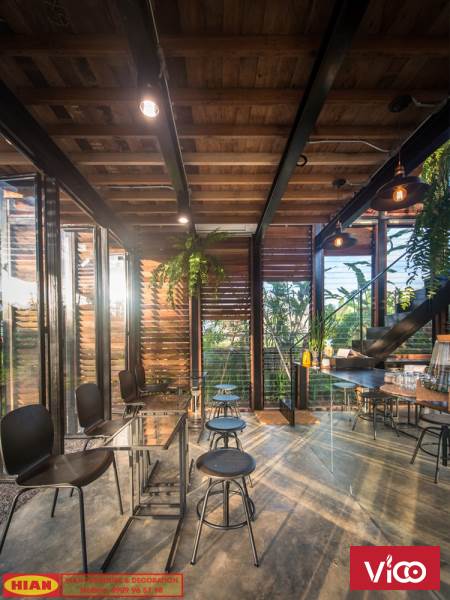 Thiết Kế Quán Cafe Khung Thép 2 Tầng Hiện Đại Báo Giá Ngay