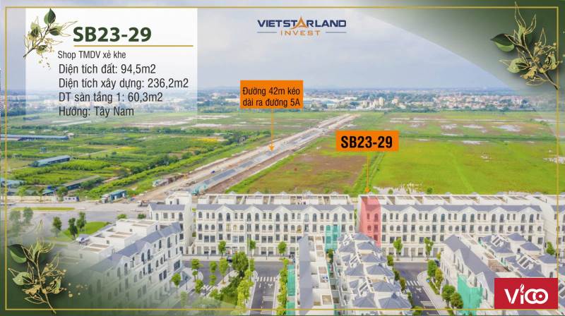 Bán shopTMDV Sao Biển 2329, 94.5m2, hướng Tây Nam, mặt tiền 7m, gần đường 52m, gần công viên 8,X tỷ