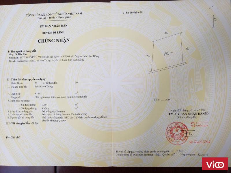 Bán gấp lô đất mặt tiền đường nhựa xã Hoà Trung, Di Linh, Lâm Đồng.
