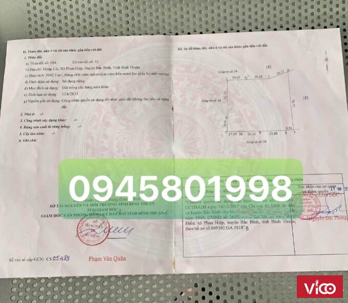 Bán lô đất vườn Bình Thuận giá 50000đ/m2, cách QL1A 2km, cách biển 3.5km