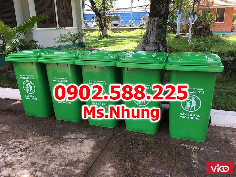 Thùng rác công cộng 240 lít nhựa HDPE nguyên sinh màu xanh lá