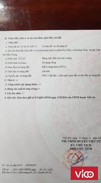 Chính chủ cần bán lô đất My Điền Bắc Giang