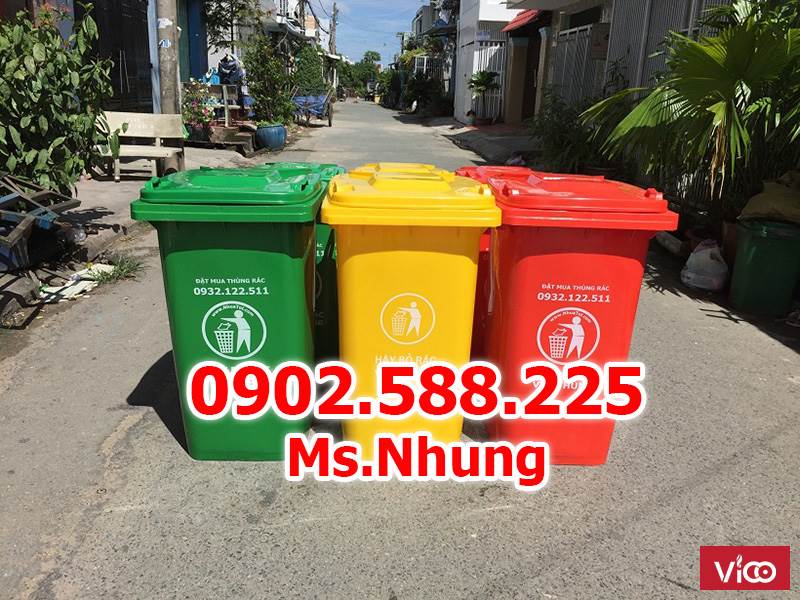 Thùng 240 lít nhựa HDPE, thùng có 2 bánh xe và nắp kín