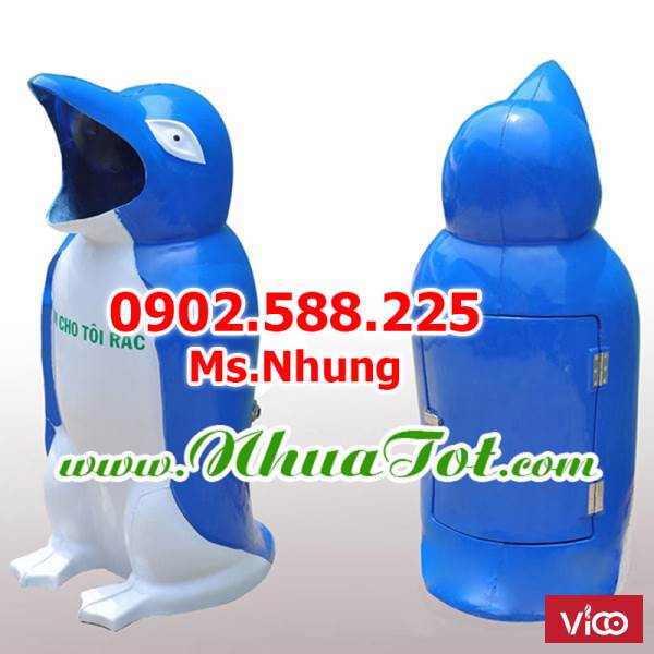 Thùng rác chim cánh cụt nhựa Composite màu xanh dương