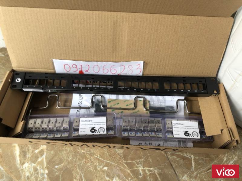 Thanh đấu nối PatchPanel CAT6A chống nhiễu 24 port UTP 1U Part number 760162800 AMP Commscope