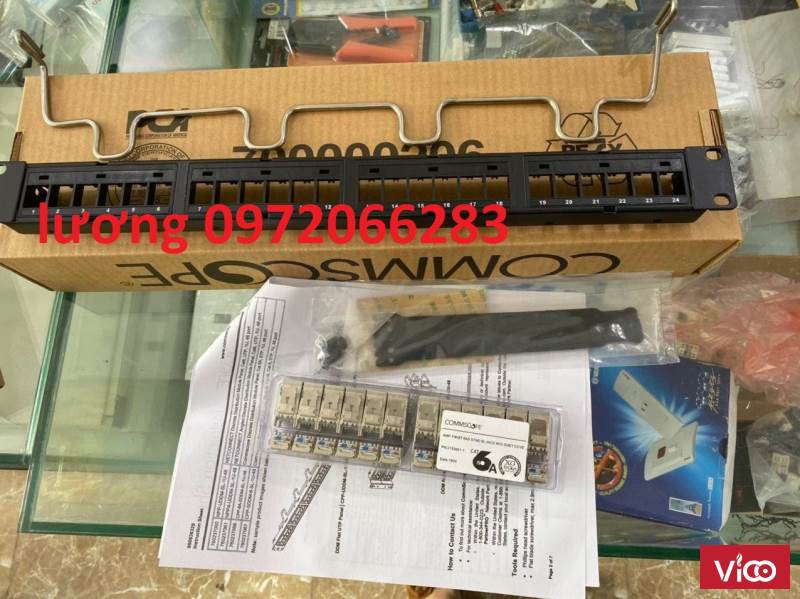 Thanh đấu nối PatchPanel CAT6A chống nhiễu 24 port UTP 1U Part number 760162800 AMP Commscope