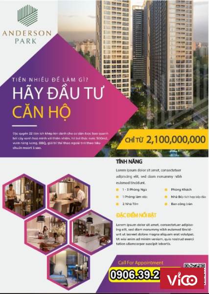 Căn hộ Anderson Park Resort chuẩn 5 sao 70m2 giá 2 tỷ 2