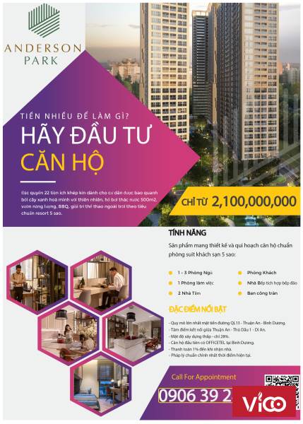 ANDERSON PARK căn hộ Resort chuẩn 5 sao 70m2 giá 2 tỷ 6 chiết khấu 20%