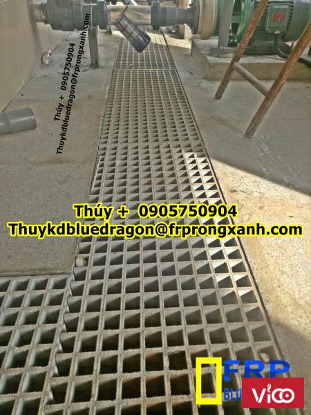 Vật tư tấm sàn lót grating kháng hóa chất, nắp đậy mương nước thải tẩy rửa nhà máy