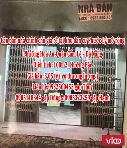 Cần bán nhà chính chủ giá rẻ tại khu dân cư Phước Lý mở rộngPhường Hoà AnQuận Cẩm Lệ