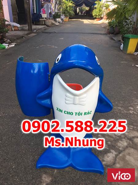 Thùng đựng rác hình cá heo nhựa Composite, màu theo yêu cầu