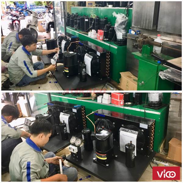 Lên cụm máy nén hoàn chỉnh Copeland 5hp CRNQ0500 tại công ty AN KHANG