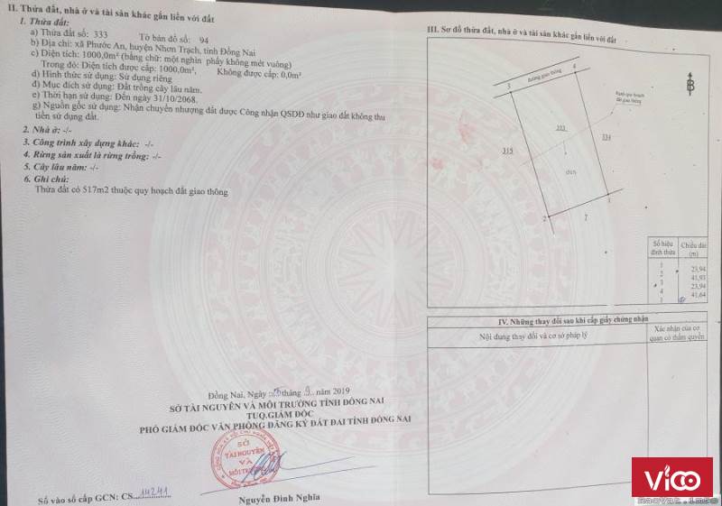 Cần Bán Đất Nhơn Trạch1000 m2 3.600.000/m2 0941.319.399