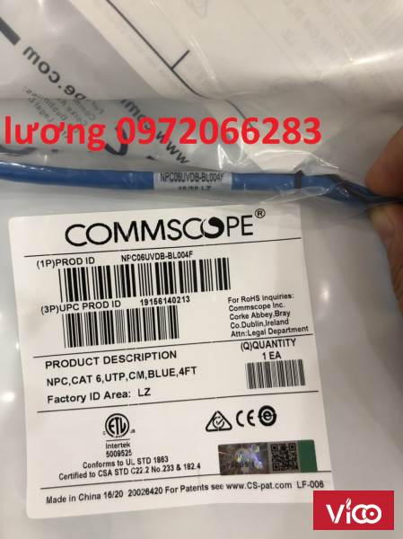 Dây nhảy patch cord 1.2m Cat6 Blue (NPC06UVDBBL004F) commscope