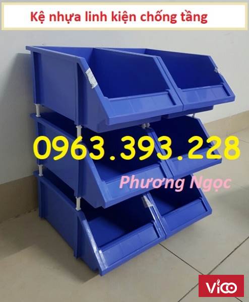 Kệ nhựa đựng linh kiện, khay nhựa chống tầng, kệ dụng cụ xếp chồng