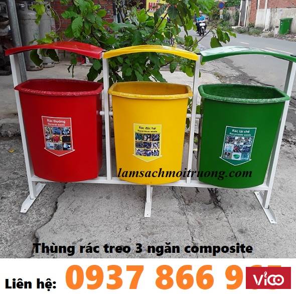 Thùng rác 3 ngăn, thùng phân loại rác 3 ngăn, thùng rác ngoài trời
