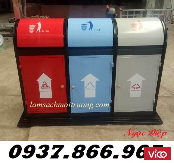 Thùng rác 3 ngăn, thùng phân loại rác 3 ngăn, thùng rác ngoài trời