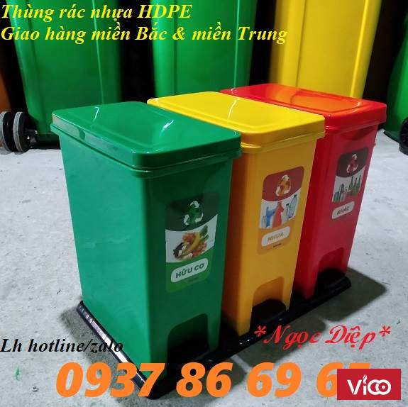 Thùng rác 3 ngăn, thùng phân loại rác 3 ngăn, thùng rác ngoài trời
