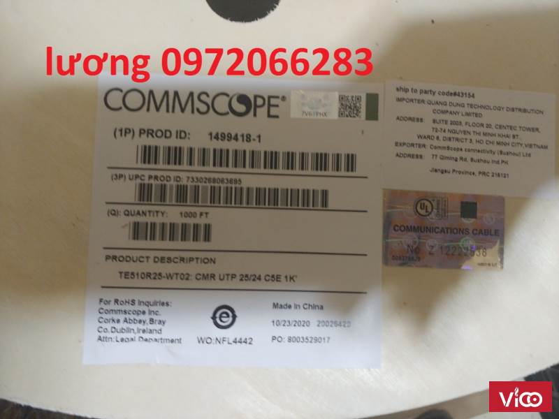 Commscope Netconnect Category 5e UTP Cable, 25Pair, 24 AWG, Solid, CMR, 305m, White 14994181