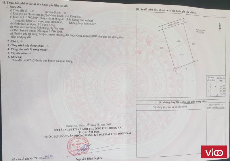 Đất nền tại Nhơn Trạch 1000 m2 Chính Chủ 0941.319.399