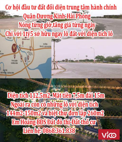 Cơ hội đầu tư đất đối diện trung tâm hành chính Quận Dương KinhHải Phòng