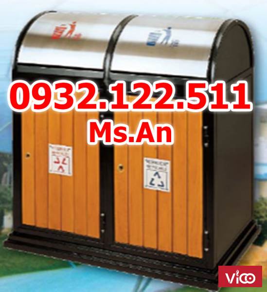 THÙNG RÁC 2 NGĂN GIẢ GỖ NẮP BẬP BÊNH