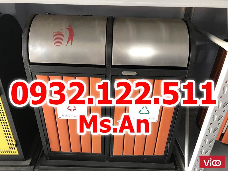 THÙNG RÁC 2 NGĂN GIẢ GỖ NẮP BẬP BÊNH