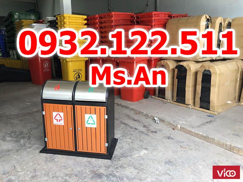 THÙNG RÁC 2 NGĂN GIẢ GỖ NẮP BẬP BÊNH
