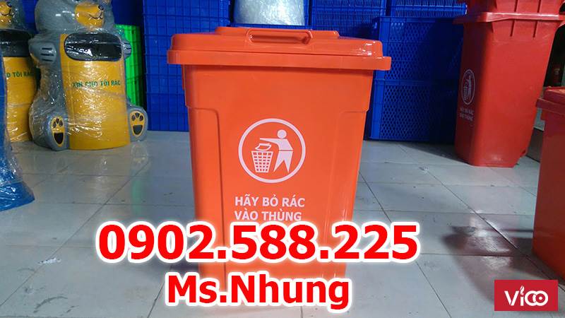 Thùng rác công cộng 90 lít nắp đậy kín màu xanh lá