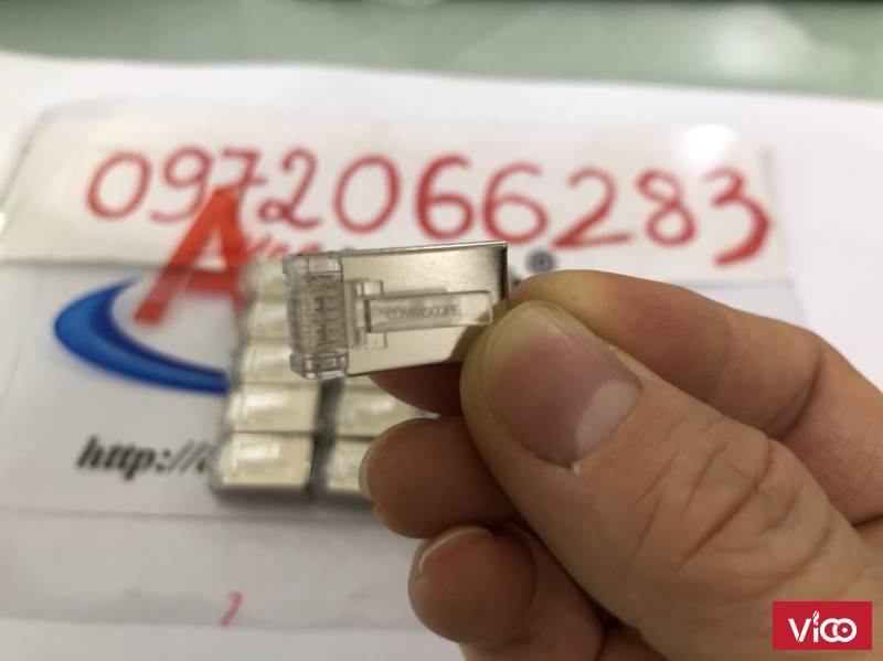 Hạt mạng Sắt AMP chống nhiễu Shielded 8 Position Modular Plug mã 65695503