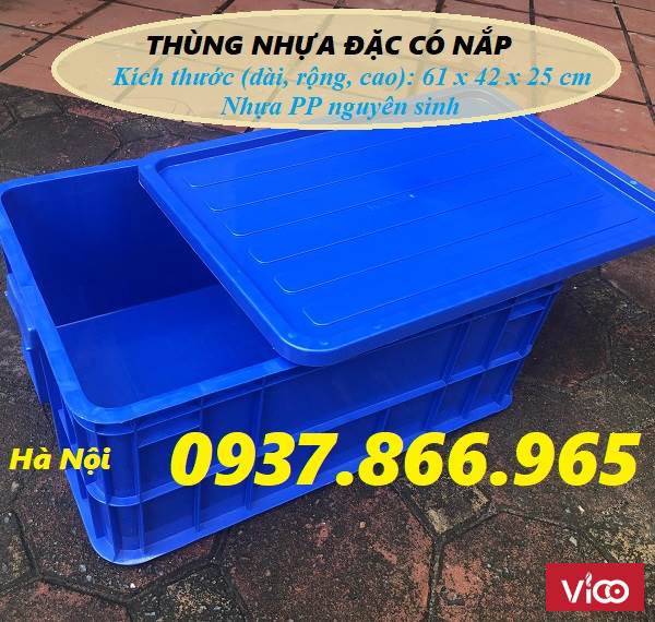 Thùng nhựa công nghiệp, sóng nhựa đặc có nắp, thùng nhựa cao 25 cm