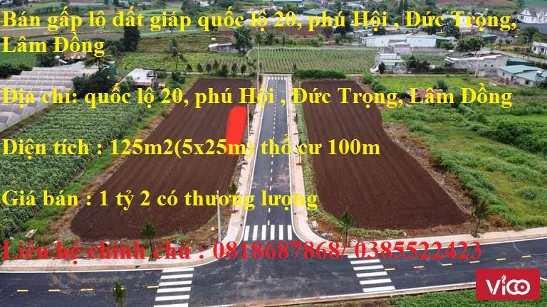 Bán gấp lô đất giáp quốc lộ 20, phú Hội , Đức Trọng, Lâm Đồng