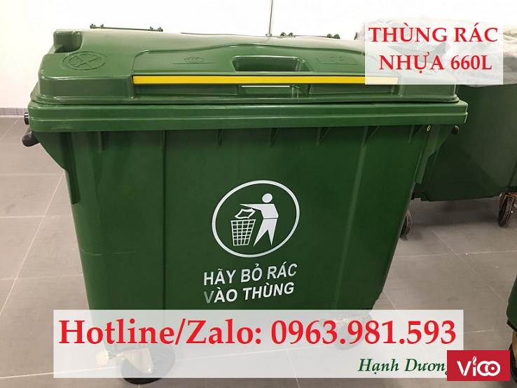 Thùng rác nhựa 660L 4 bánh xe