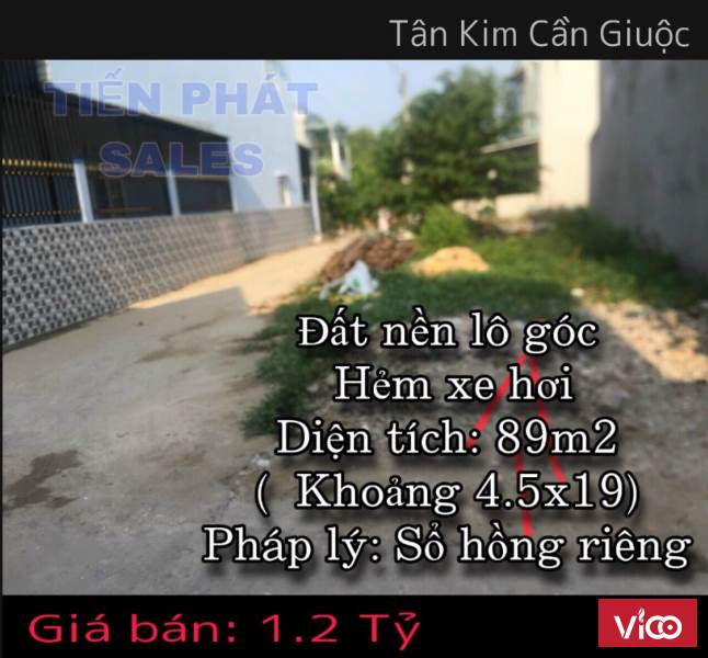 TIẾN PHÁT SALES TÂN KIM CẦN GIUỘC Cần bán lô đất 89m2 (Khoảng 4.5x19) Hẻm rộng xe hơi