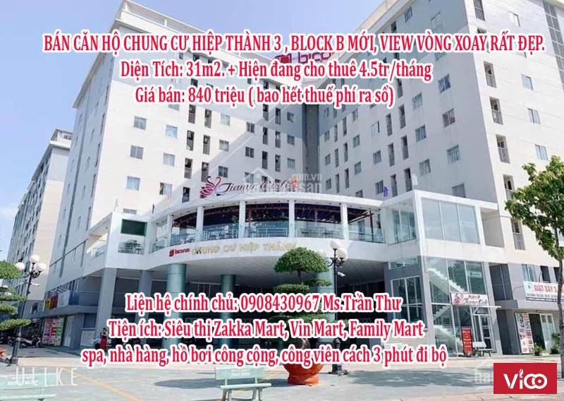 BÁN CĂN HỘ CHUNG CƯ HIỆP THÀNH 3, BLOCK B MỚI, VIEW VÒNG XOAY RẤT ĐẸP