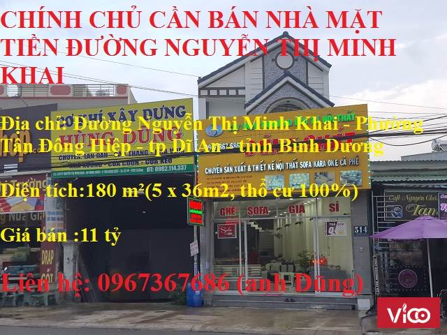 CHÍNH CHỦ CẦN BÁN NHÀ MẶT TIỀN ĐƯỜNG NGUYỄN THỊ MINH KHAIPHƯỜNG TÂN ĐÔNG HIỆP TP DĨ ANTỈNH BÌNH